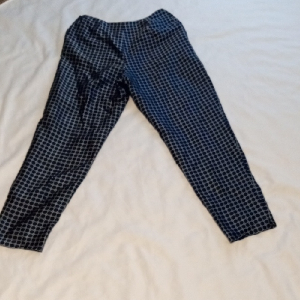 Jones New York Silk Navy Blue Geometric Satin Trousers Dress Pants Size 6 28"